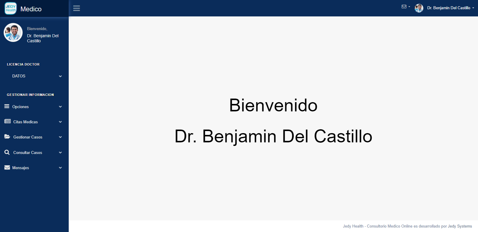 Pantalla de inicio de sesión de Jedy Health CMO, software para consultorios médicos online